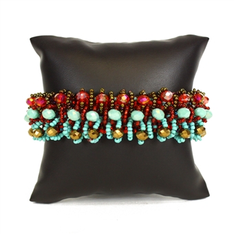 Crystal Rows Bracelet - #138 Turquoise and Red, Double Magnetic Clasp!