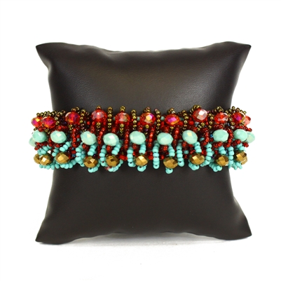 Crystal Rows Bracelet - #138 Turquoise and Red, Double Magnetic Clasp!