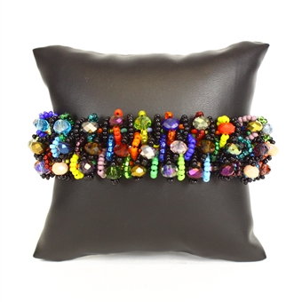 Crystal Rows Bracelet - #151 Multi and Black, Double Magnetic Clasp!