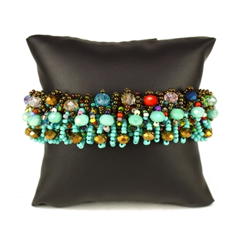 Crystal Rows Bracelet - #153 Turquoise, Bronze, Multi, Double Magnetic Clasp!