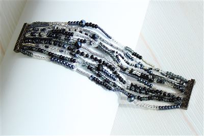 10 Strand Color Block Bracelet - #102 Black and Crystal