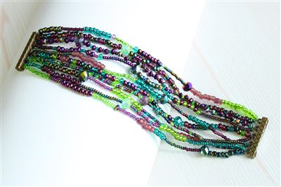 10 Strand Color Block Bracelet - #105 Purple and Green