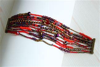 10 Strand Color Block Bracelet - #111 Red Garnet