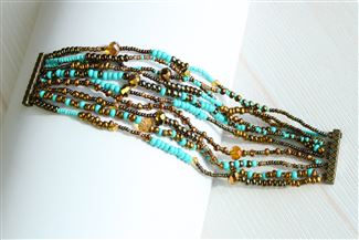 10 Strand Color Block Bracelet - #131 Turquoise and Bronze