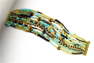 10 Strand Color Block Bracelet - #132 Turquoise and Gold