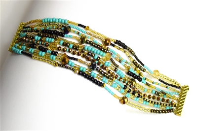 10 Strand Color Block Bracelet - #132 Turquoise and Gold