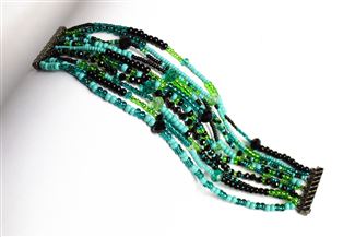 10 Strand Color Block Bracelet - #133 Turquoise and Black, Magnetic Clasp!