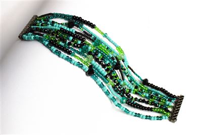 10 Strand Color Block Bracelet - #133 Turquoise and Black, Magnetic Clasp!