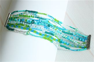 10 Strand Color Block Bracelet - #135 Turquoise and Crystal
