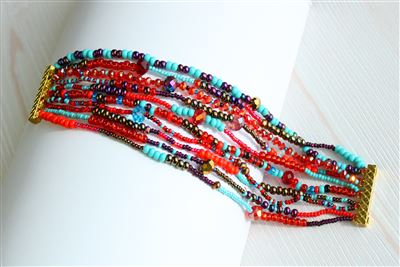 10 Strand Color Block Bracelet - #138 Turquoise and Red