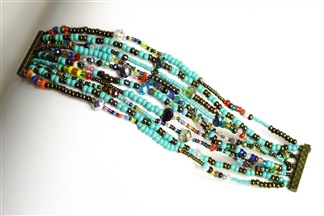 10 Strand Color Block Bracelet - #153 Turquoise, Bronze, Multi