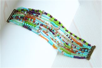 10 Strand Color Block Bracelet - #241 Jasper, Turquoise, Purple