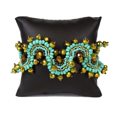 Crystal Luna Bracelet - #132 Turquoise and Gold, Magnetic Clasp!