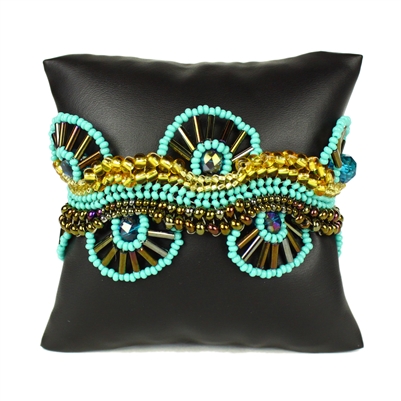 Wagon Wheel Bracelet - #132 Turquoise and Gold, Magnetic Clasp!