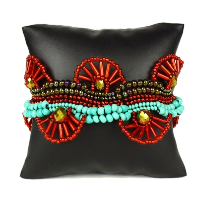 Wagon Wheel Bracelet - #138 Turquoise and Red, Magnetic Clasp!