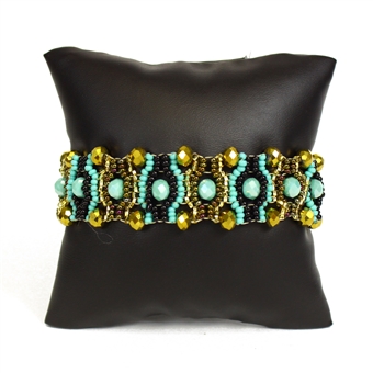 Crystal Eye Bracelet - #132 Turquoise and Gold, Magnetic Clasp!