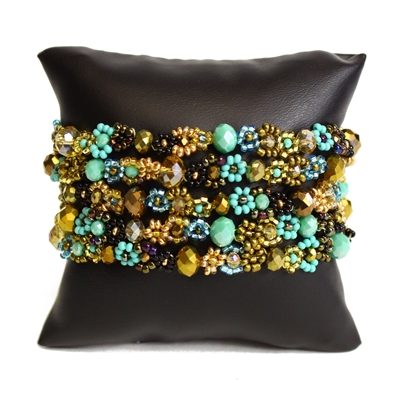 Crystal Daisy Bracelet - #132 Turquoise and Gold, Double Magnetic Clasp!