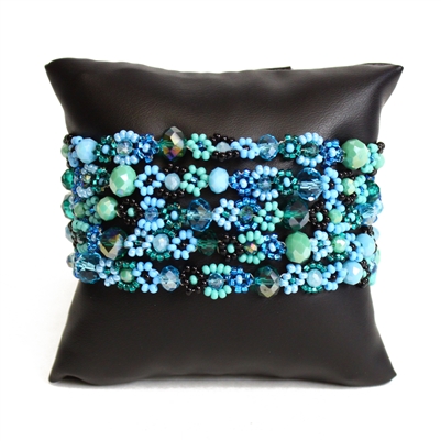 Crystal Daisy Bracelet - #133 Turquoise and Black, Double Magnetic Clasp!
