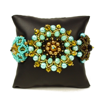 Button Bracelet - #132 Turquoise and Gold, Double Magnetic Clasp!