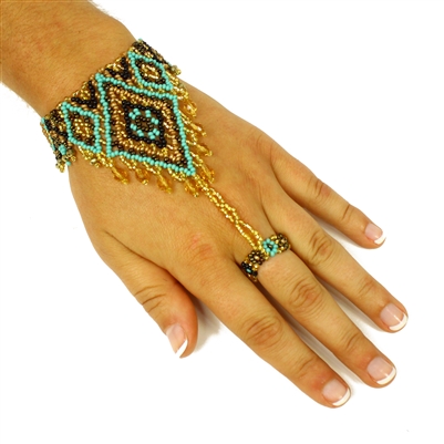 Ring Bracelet - #132 Turquoise and Gold, Magnetic Clasp!