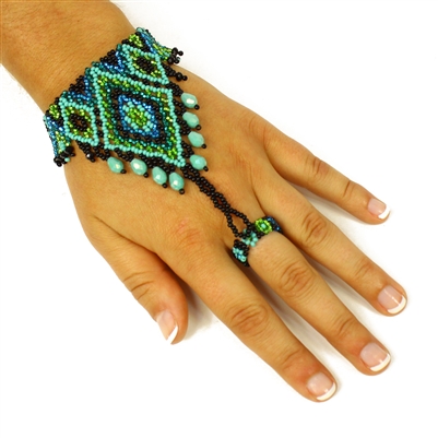 Ring Bracelet - #133 Turquoise and Black, Magnetic Clasp!