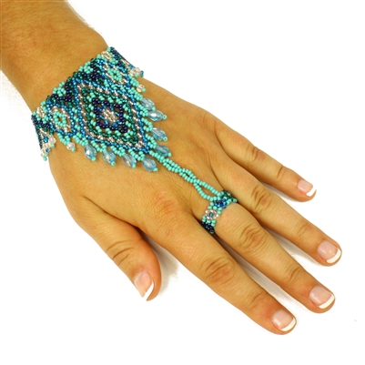 Ring Bracelet - #135 Turquoise and Crystal, Magnetic Clasp!