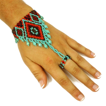Ring Bracelet - #138 Turquoise and Red, Magnetic Clasp!