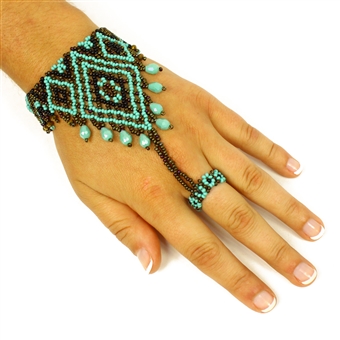 Ring Bracelet - #139 Turquoise, Bronze, Black, Magnetic Clasp!