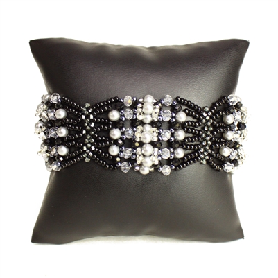 Oyster Bracelet - #102 Black and Crystal, Double Magnetic Clasp!