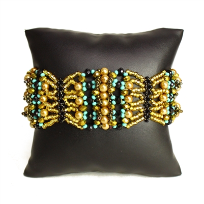 Oyster Bracelet - #132 Turquoise and Gold, Double Magnetic Clasp!