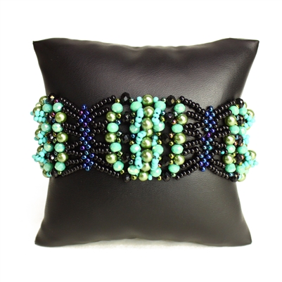 Oyster Bracelet - #133 Turquoise and Black, Double Magnetic Clasp!