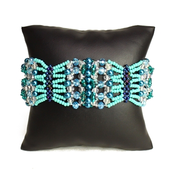 Oyster Bracelet - #135 Turquoise and Crystal, Double Magnetic Clasp!