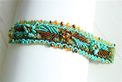Weaving Leaves Bracelet - #132 Turquoise and Gold
