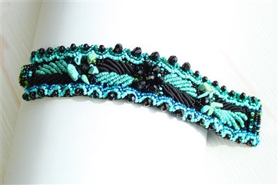 Weaving Leaves Bracelet - #133 Turquoise and Black