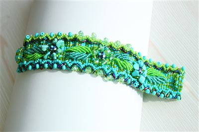 Weaving Leaves Bracelet - #134 Turquoise and Lime