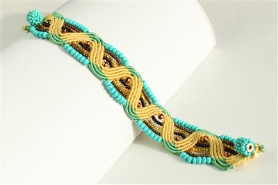 Woven Bracelet with Crystals - #132 Turquoise and Gold, Magnetic Clasp!