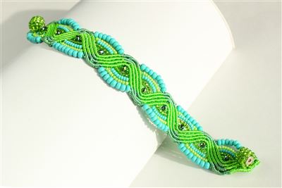 Woven Bracelet with Crystals - #134 Turquoise and Lime, Magnetic Clasp!