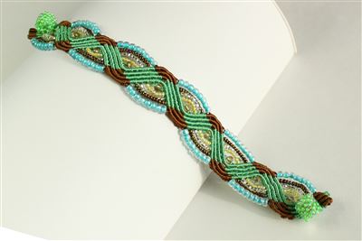 Woven Bracelet with Crystals - #325 Green, Cream, Bronze, Magnetic Clasp!