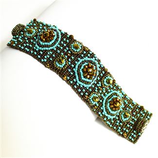 9 Circles Bracelet - #131 Turquoise and Bronze, Double Magnetic Clasp!