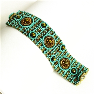 9 Circles Bracelet - #132 Turquoise and Gold, Double Magnetic Clasp!