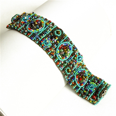 9 Circles Bracelet - #153 Turquoise, Bronze, Multi, Double Magnetic Clasp!