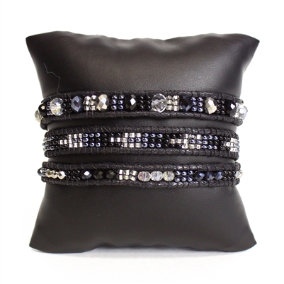 3 Wrap Crystal Bracelet - #102 Black and Crystal, Magnetic Clasp!