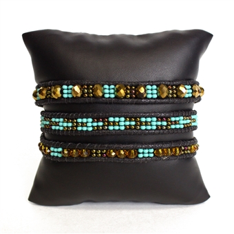 3 Wrap Crystal Bracelet - #131 Turquoise and Bronze, Magnetic Clasp!