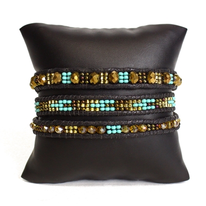 3 Wrap Crystal Bracelet - #132 Turquoise and Gold, Magnetic Clasp!