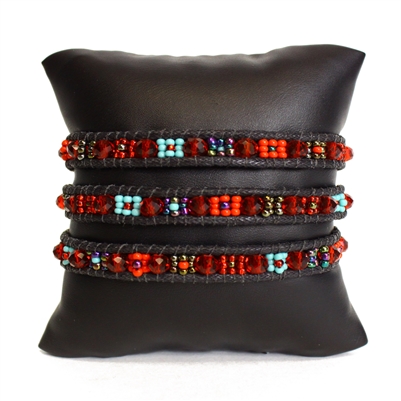 3 Wrap Crystal Bracelet - #138 Turquoise and Red, Magnetic Clasp!