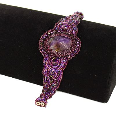 Cabochon Rosette Bracelet - #210 Purple, Double Magnetic Clasp!