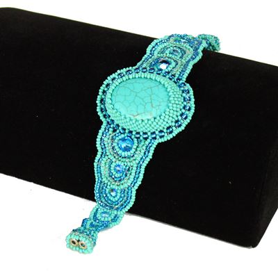 Cabochon Rosette Bracelet - #231 Turquoise, Double Magnetic Clasp!