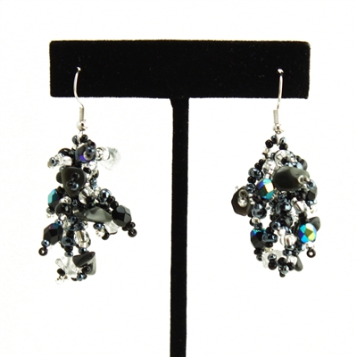 Fuzzy Earrings - #102 Black and Crystal