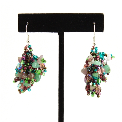 Fuzzy Earrings - #105 Purple and Green