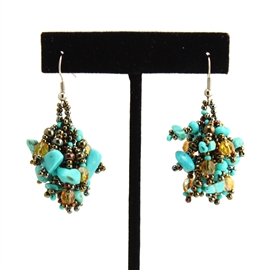 Fuzzy Earrings - #131 Turquoise and Bronze